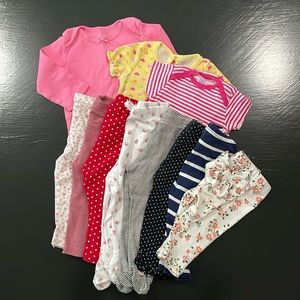 Girl’s 3-6 mo leggings (8) and onesies (3)